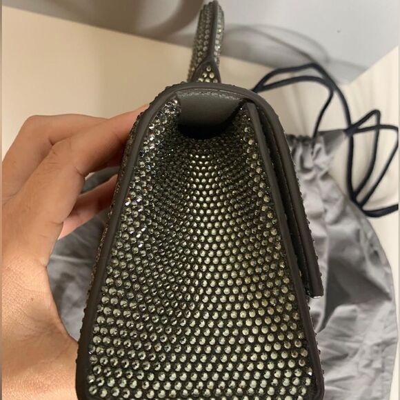 BALENCIAGA GREY HANDBAG WOMEN'S HOURGLASS XS SHOULDER STRAP WITH RHINESTONES - Picture 8 of 10